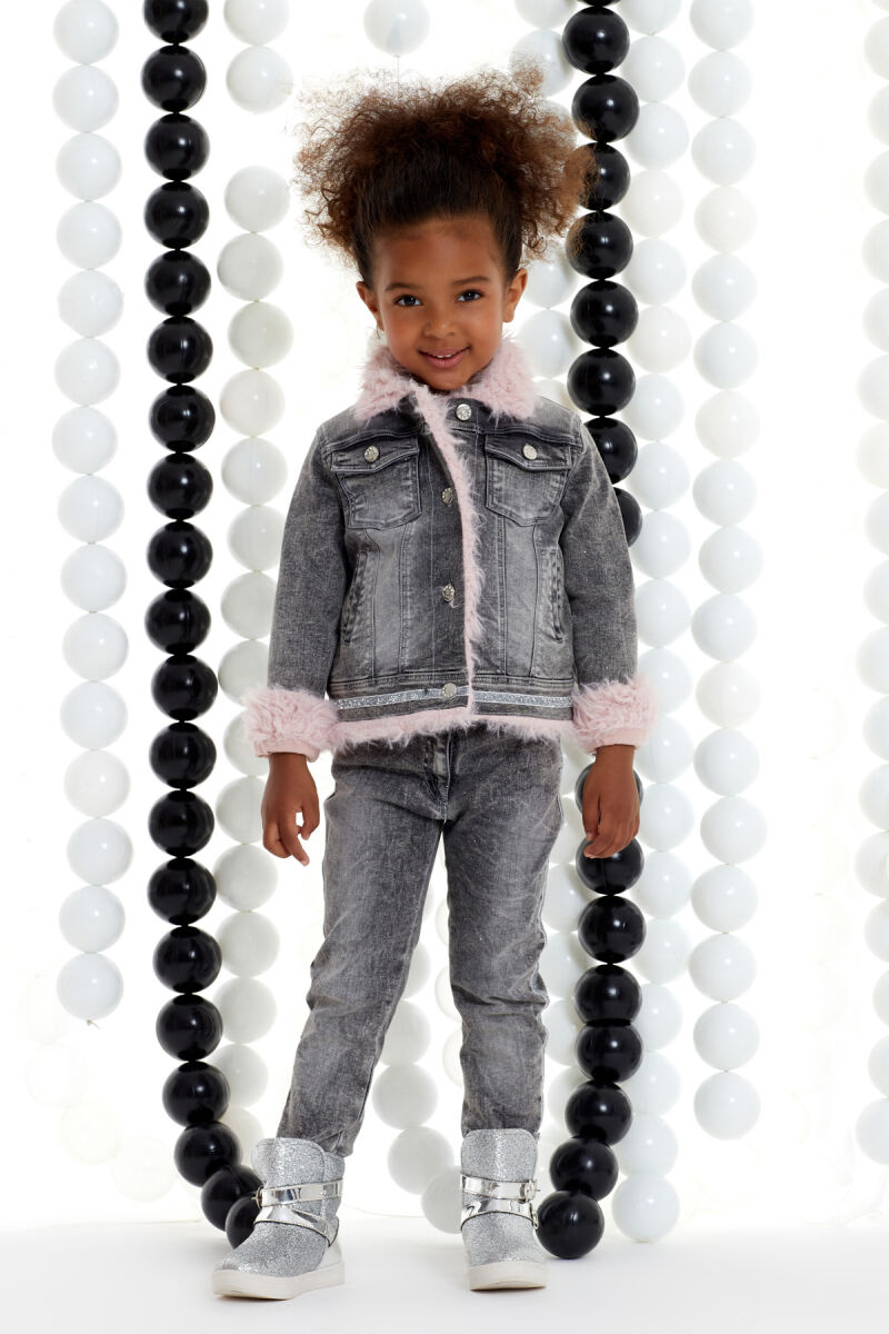 Grey Girls' Glitter Jeans Suit 4-8 AGE 321101CA - 2