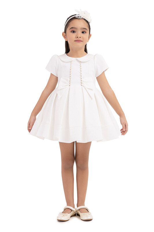 Ecru Short-Sleeved Dress for Girls 6-18 MONTH 33217PR 