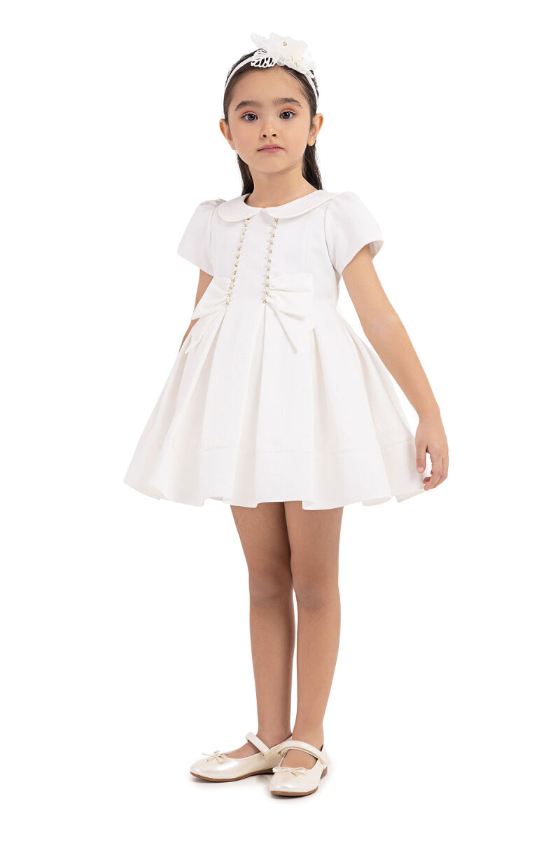Ecru Short-Sleeved Dress for Girls 6-18 MONTH 33217PR - 2