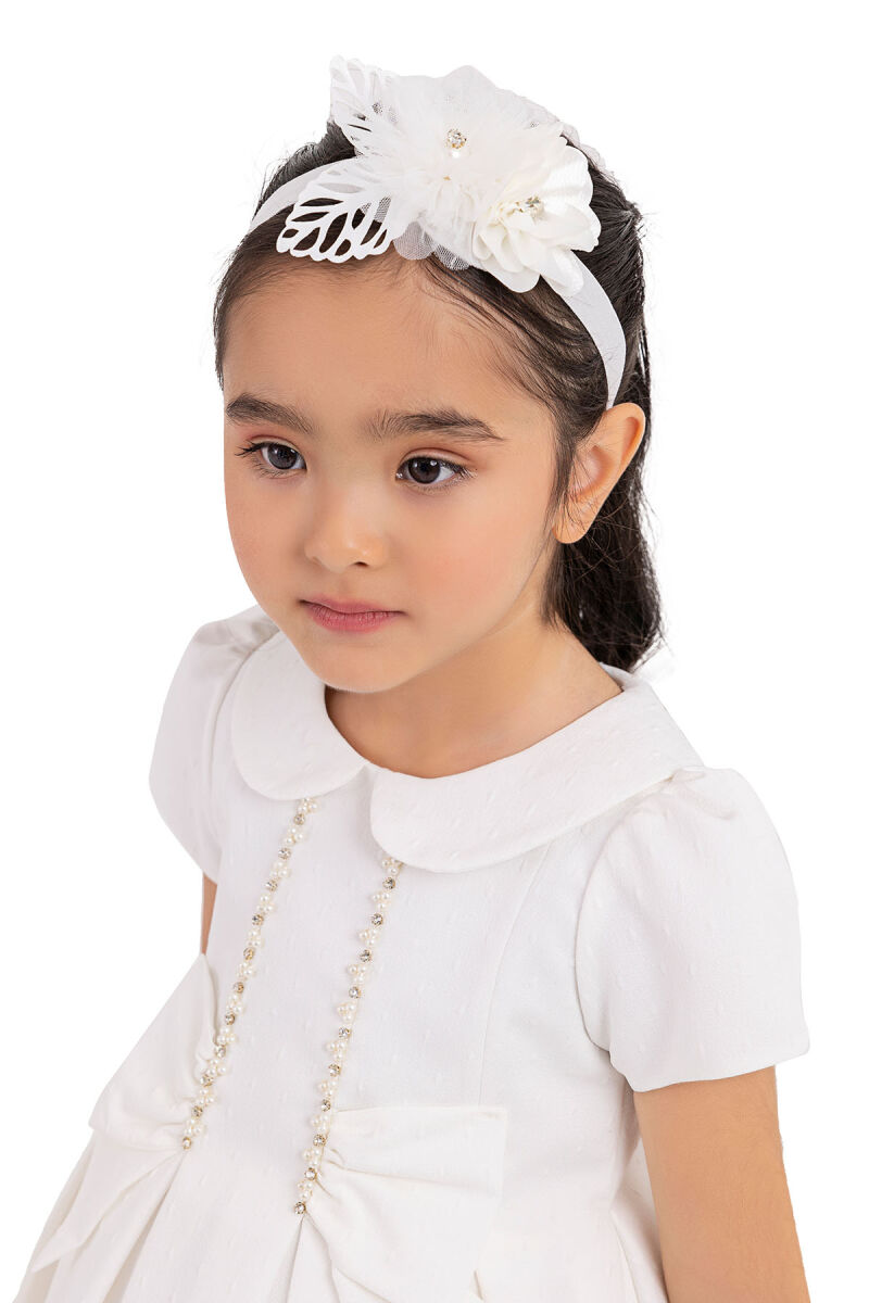 Ecru Short-Sleeved Dress for Girls 6-18 MONTH 33217PR - 3