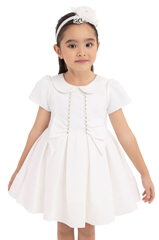 Ecru Short-Sleeved Dress for Girls 6-18 MONTH 33217PR - 4
