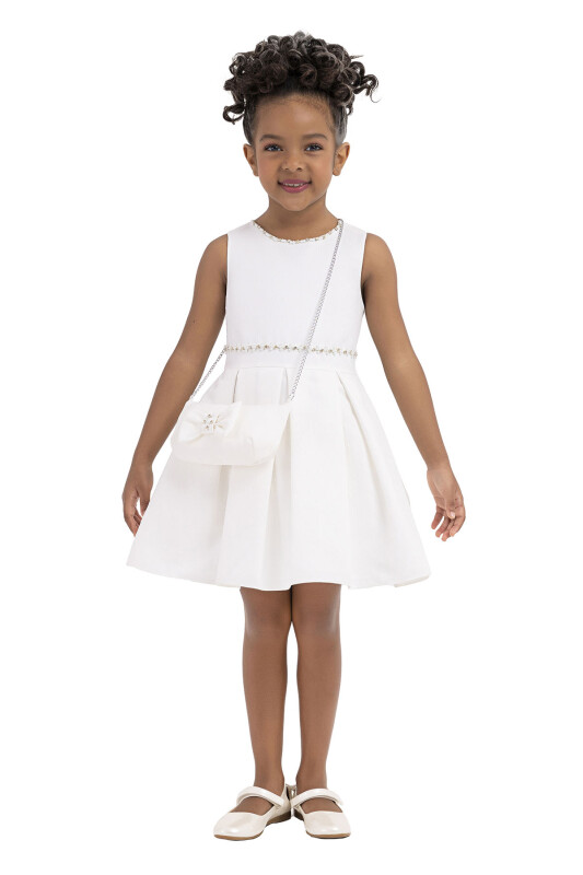 Ecru Sleeveless, dress for girls 2-6 AGE 33186PR 