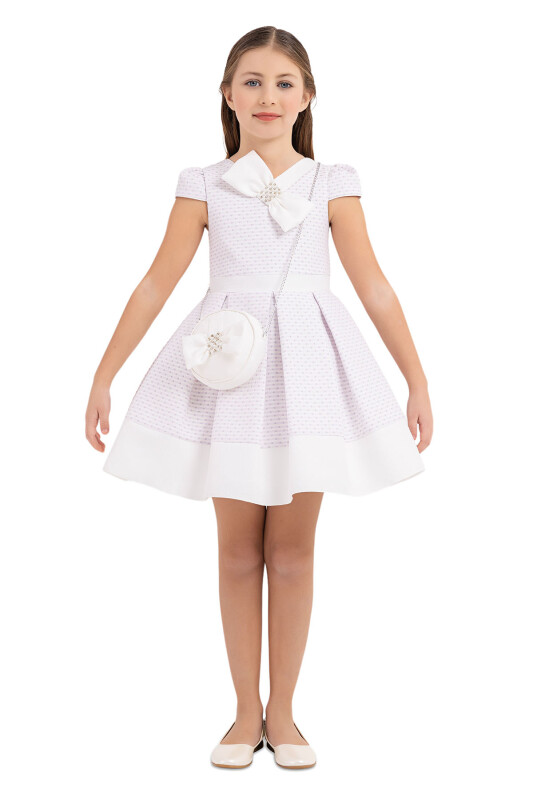 Lilac V-collar dress for girls 4-8 AGE 33234PR 
