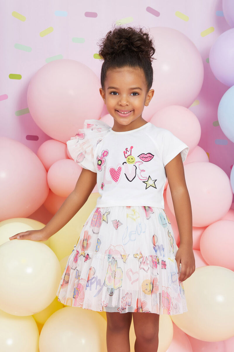 Ecru Girlish Popart Themed Suit with Skirt and T-shirt 1-5 AGE 323104CA - 1