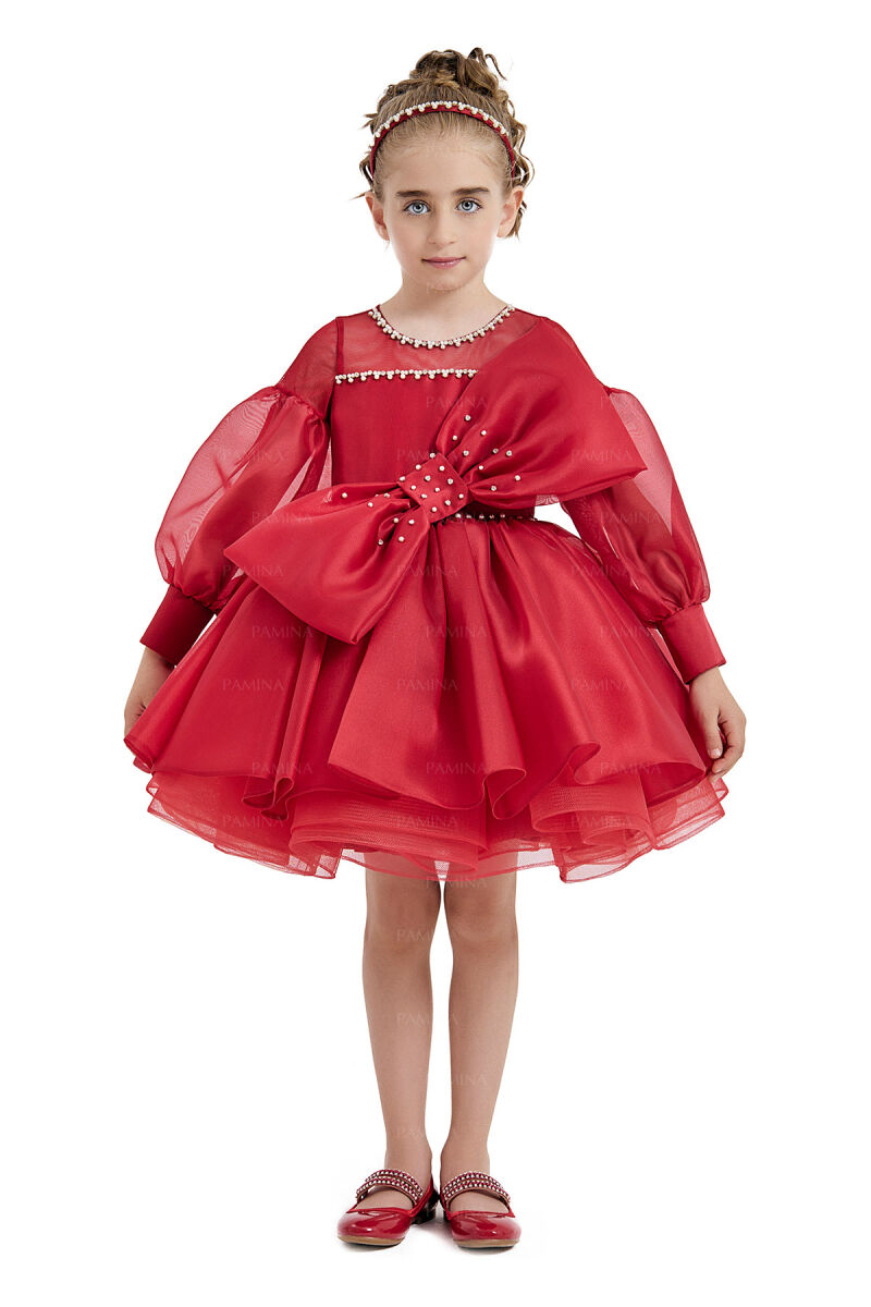 Red Tulle Sleeve Dress 4-8 AGE 33034PR - 1