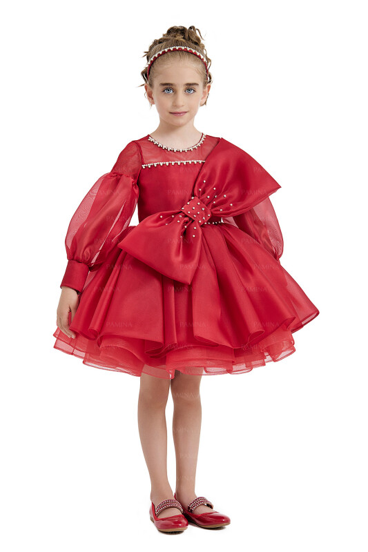 Red Tulle Sleeve Dress 4-8 AGE 33034PR - 2