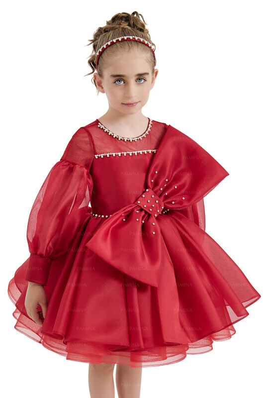 Red Tulle Sleeve Dress 4-8 AGE 33034PR - 3