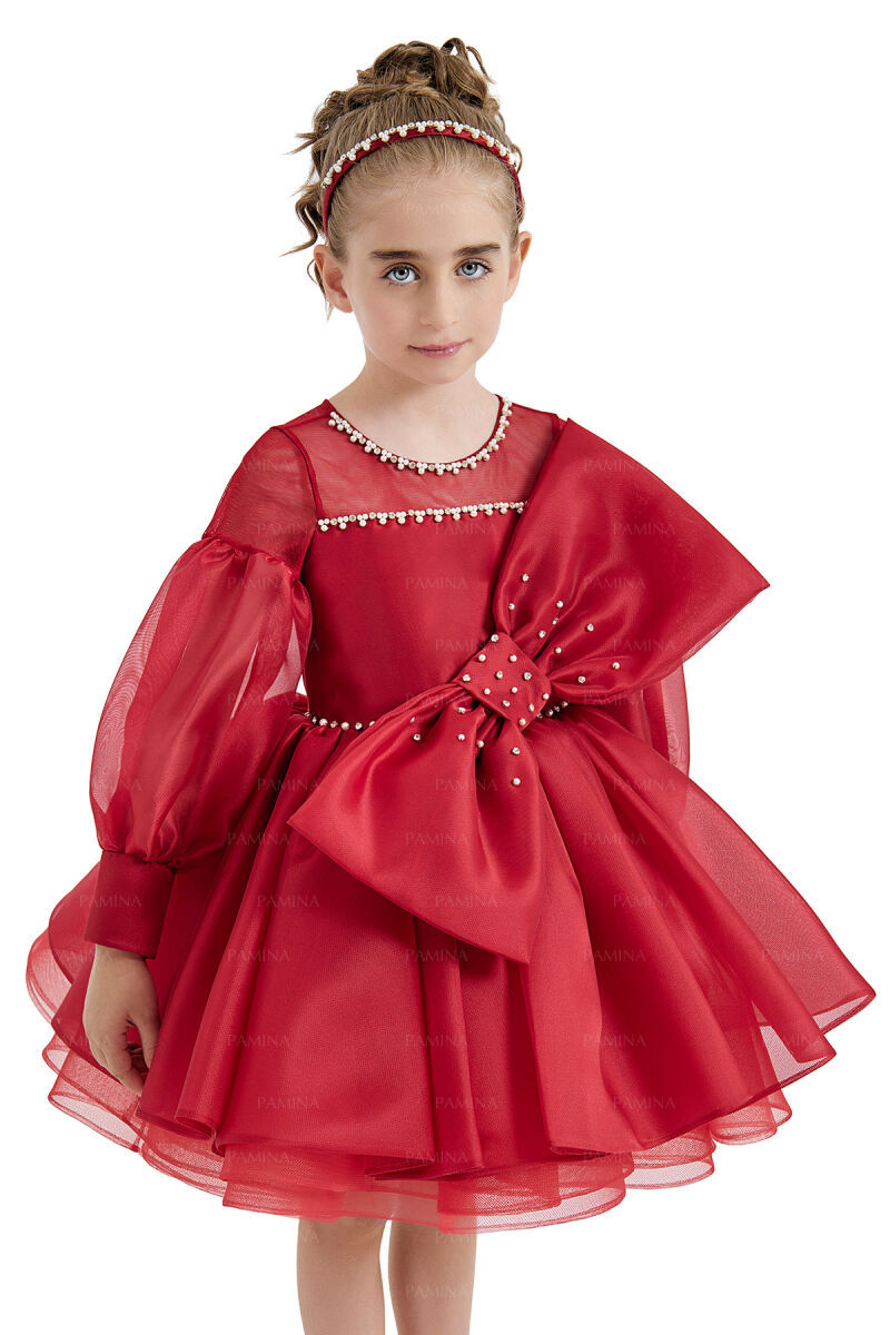 Red Tulle Sleeve Dress 4-8 AGE 33034PR - 3