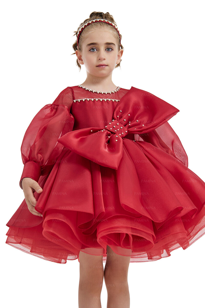 Red Tulle Sleeve Dress 4-8 AGE 33034PR - 4