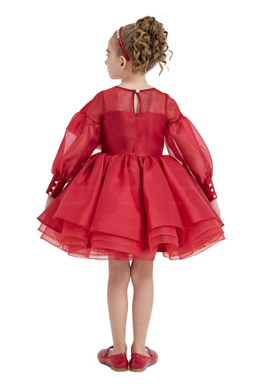 Red Tulle Sleeve Dress 4-8 AGE 33034PR - 5