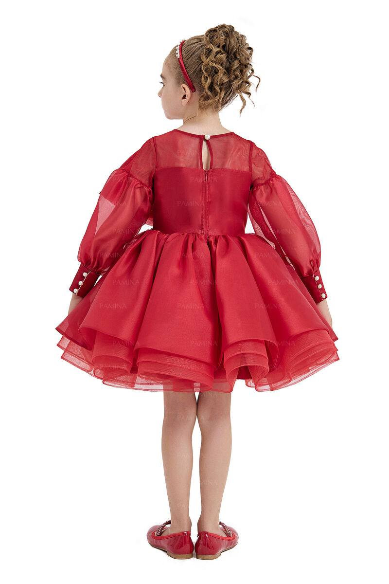 Red Tulle Sleeve Dress 4-8 AGE 33034PR - 5