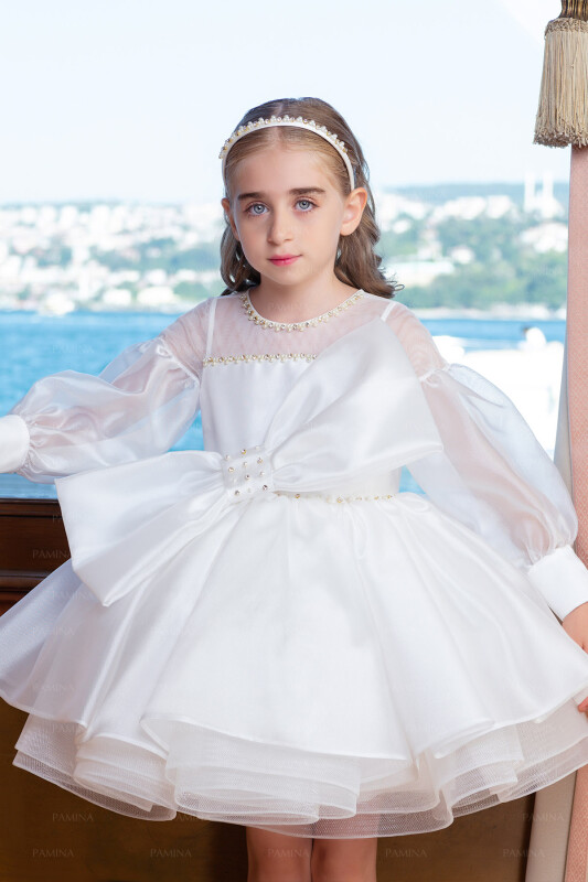 Ecru Tulle Sleeve Dress 4-8 AGE 33034PR 