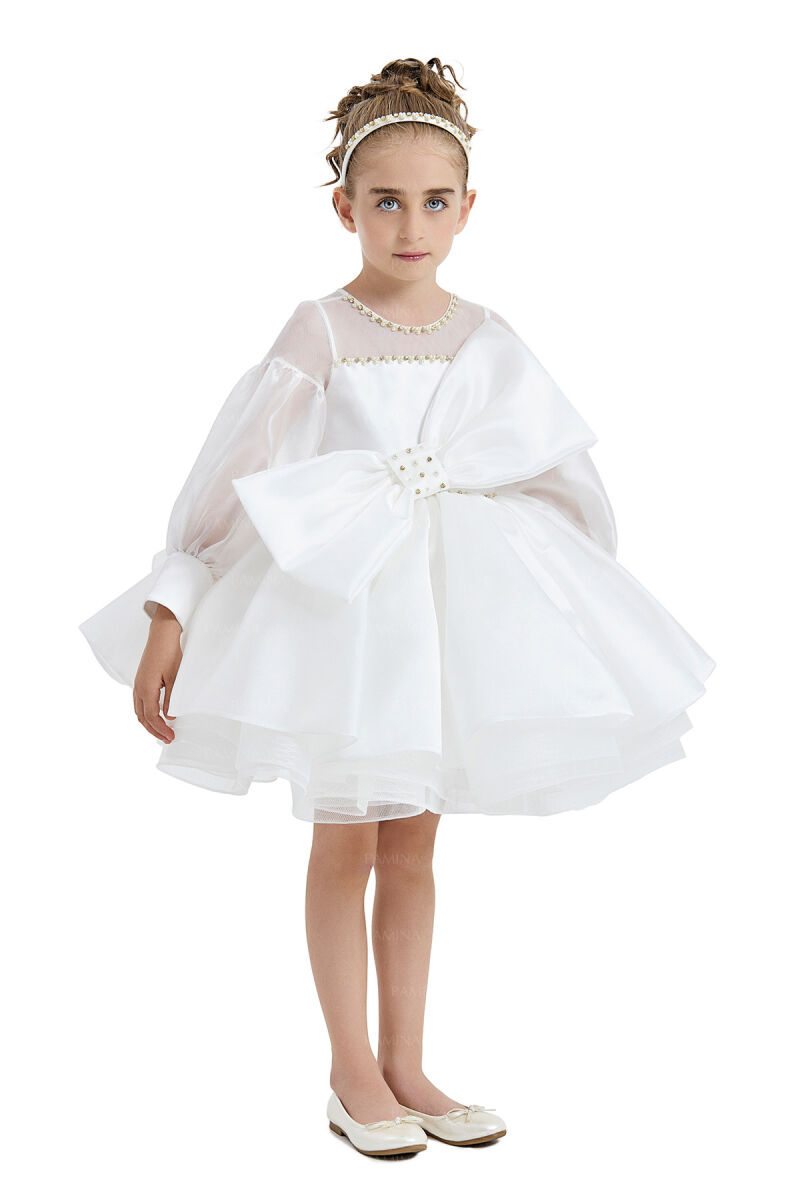Ecru Tulle Sleeve Dress 4-8 AGE 33034PR - 6