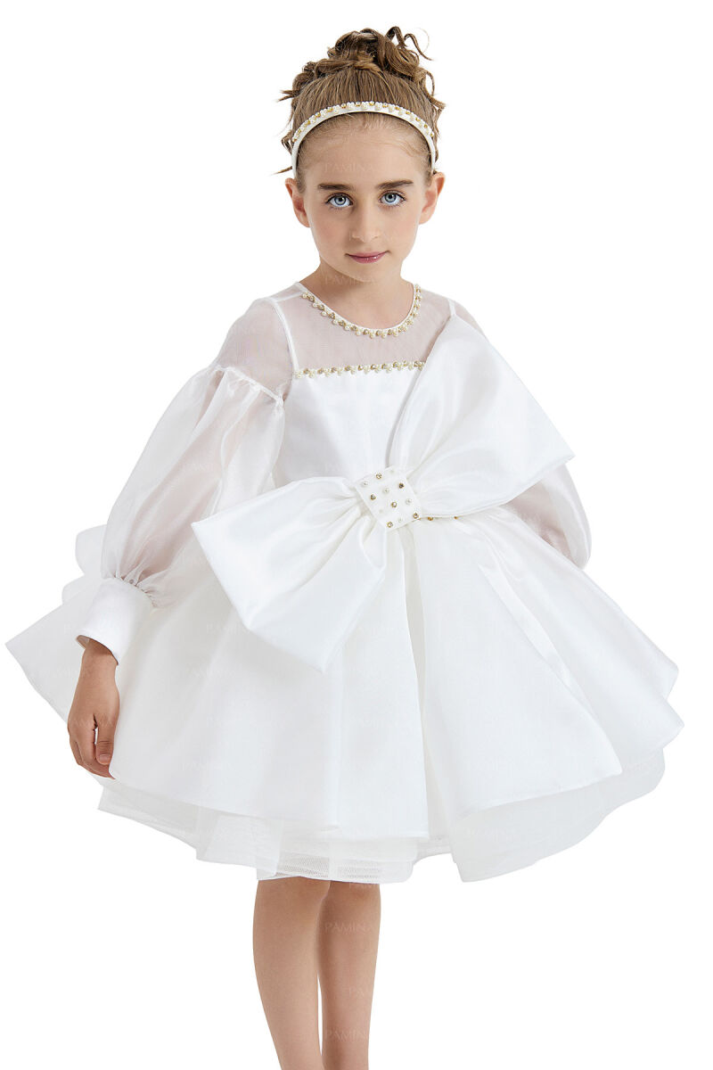 Ecru Tulle Sleeve Dress 4-8 AGE 33034PR - 7