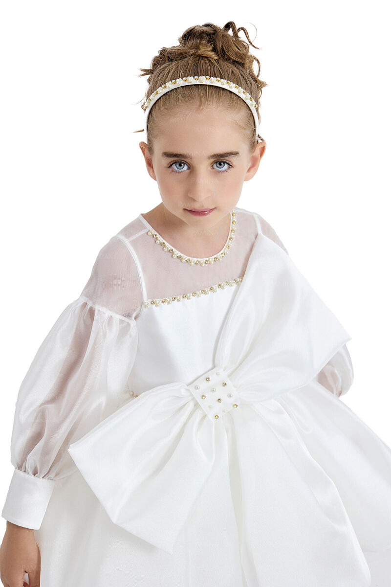 Ecru Tulle Sleeve Dress 4-8 AGE 33034PR - 8