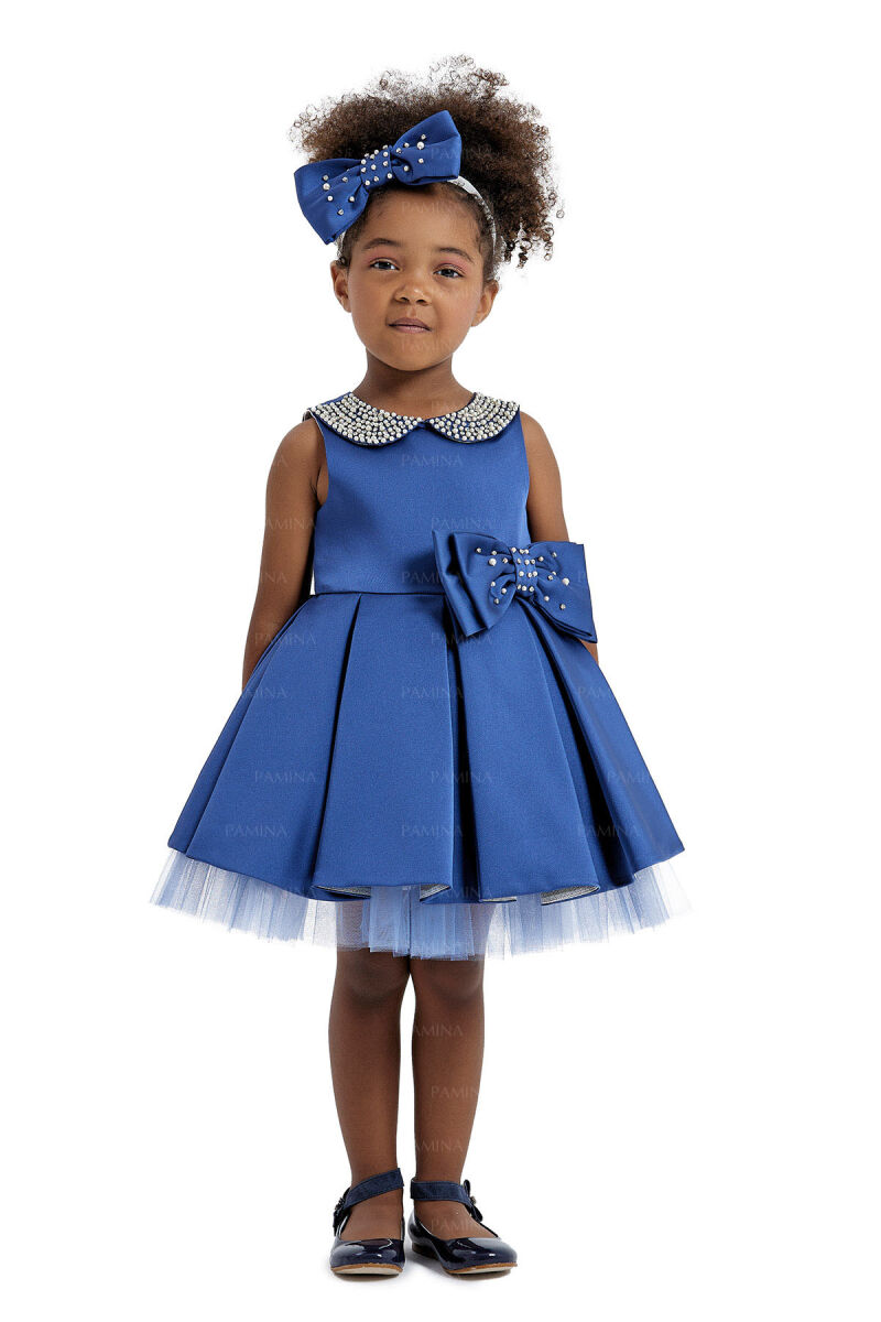 Navy Baby Collored Satin Dress 6-12-18 MONTH 33120PR - 1