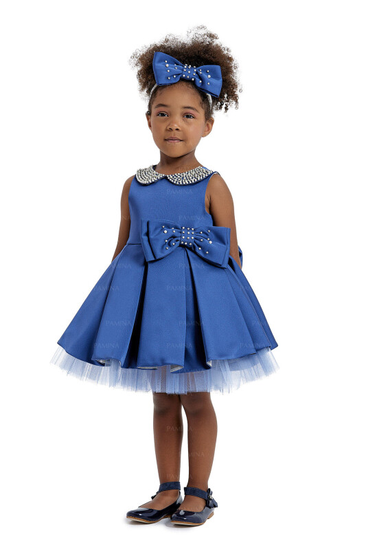 Navy Baby Collored Satin Dress 6-12-18 MONTH 33120PR - 2