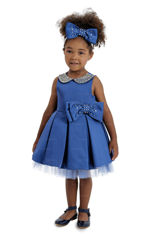 Navy Baby Collored Satin Dress 6-12-18 MONTH 33120PR - 3