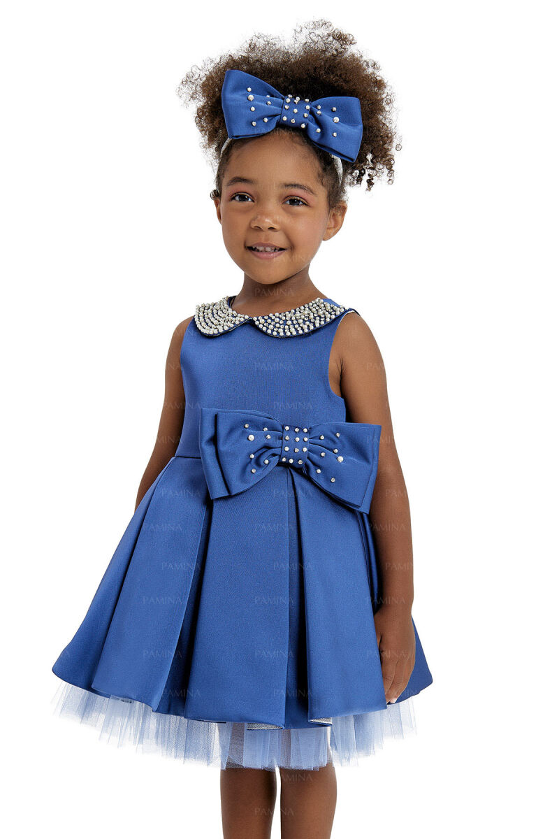 Navy Baby Collored Satin Dress 6-12-18 MONTH 33120PR - 4