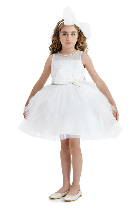 Ecru Dress with Ballet Skirt 4-8 AGE 33008PR - 2