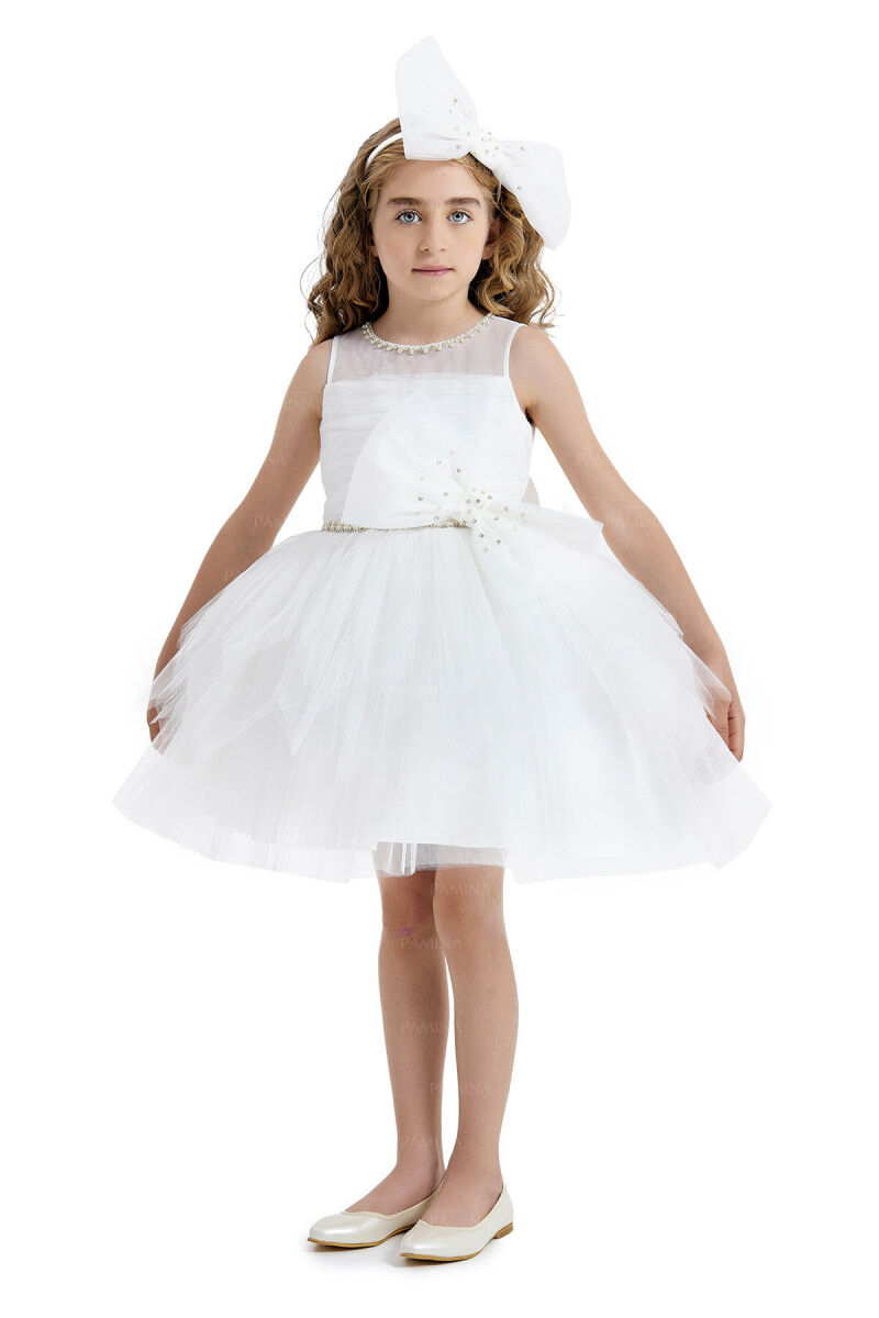 Ecru Dress with Ballet Skirt 4-8 AGE 33008PR - 2