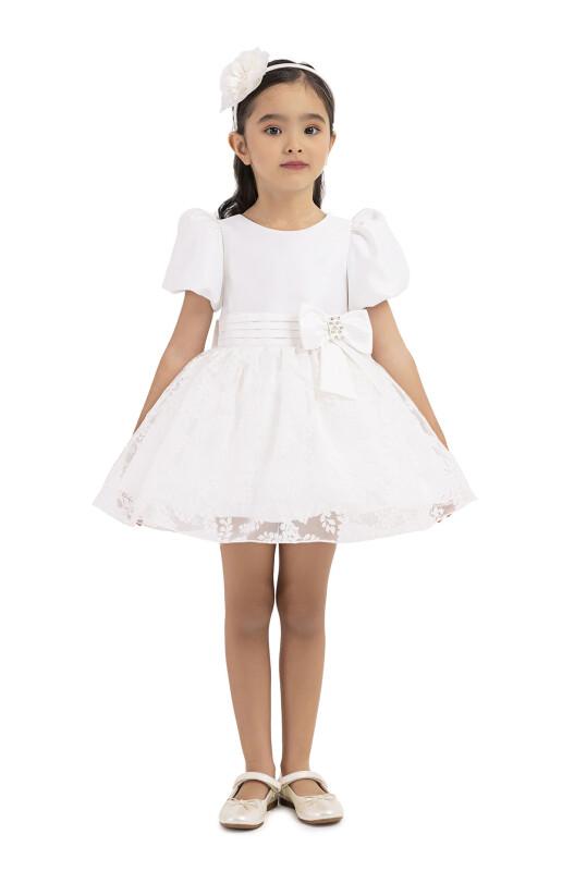 Ecru Balloon sleeved, dress for girls 6-18 MONTH 33227PR 