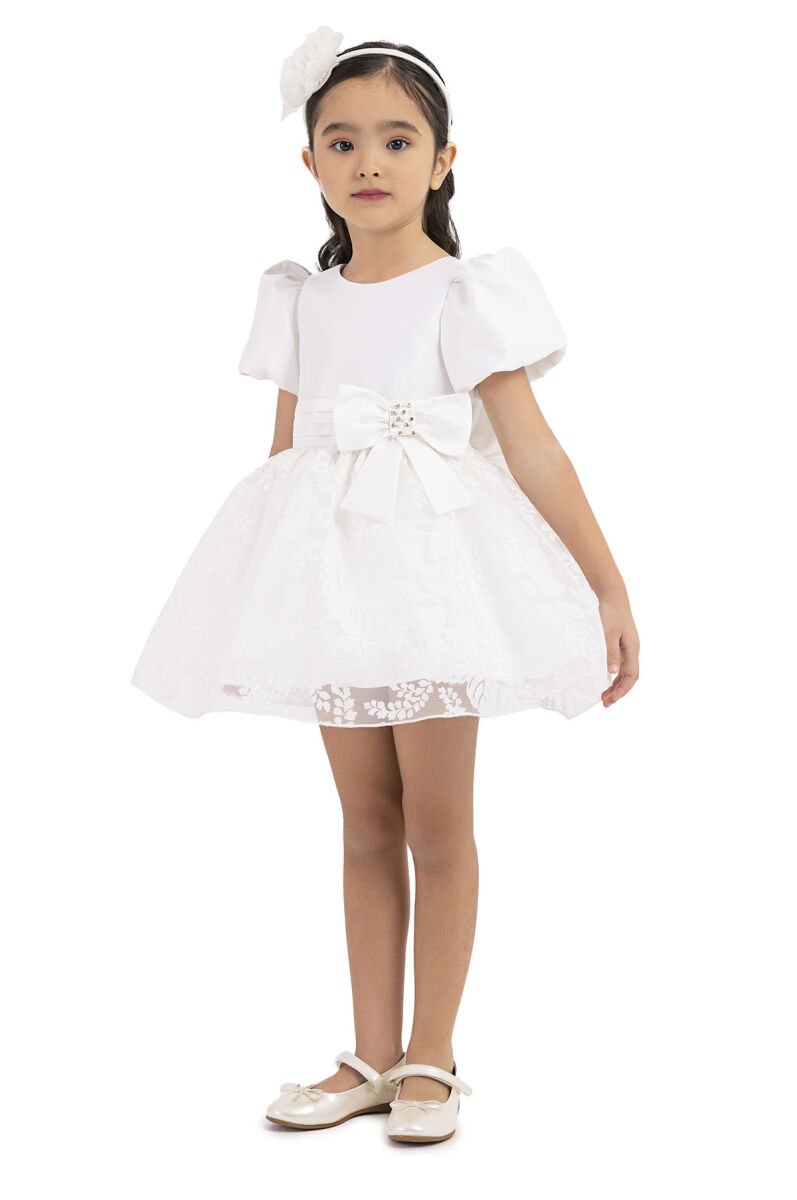 Ecru Balloon sleeved, dress for girls 6-18 MONTH 33227PR - 2