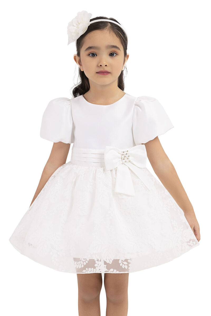 Ecru Balloon sleeved, dress for girls 6-18 MONTH 33227PR - 4