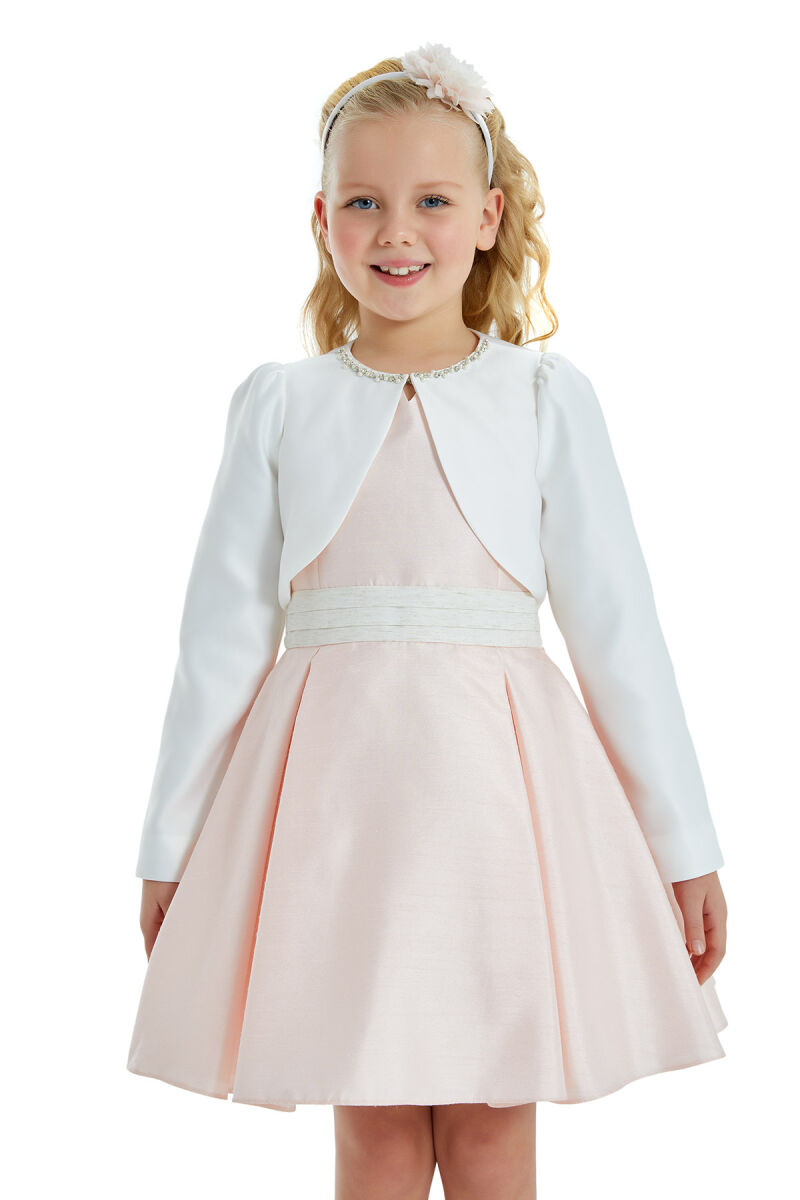 Ecru Girl Embroidered Satin Bolero 4-8 AGE 32236PR - 1