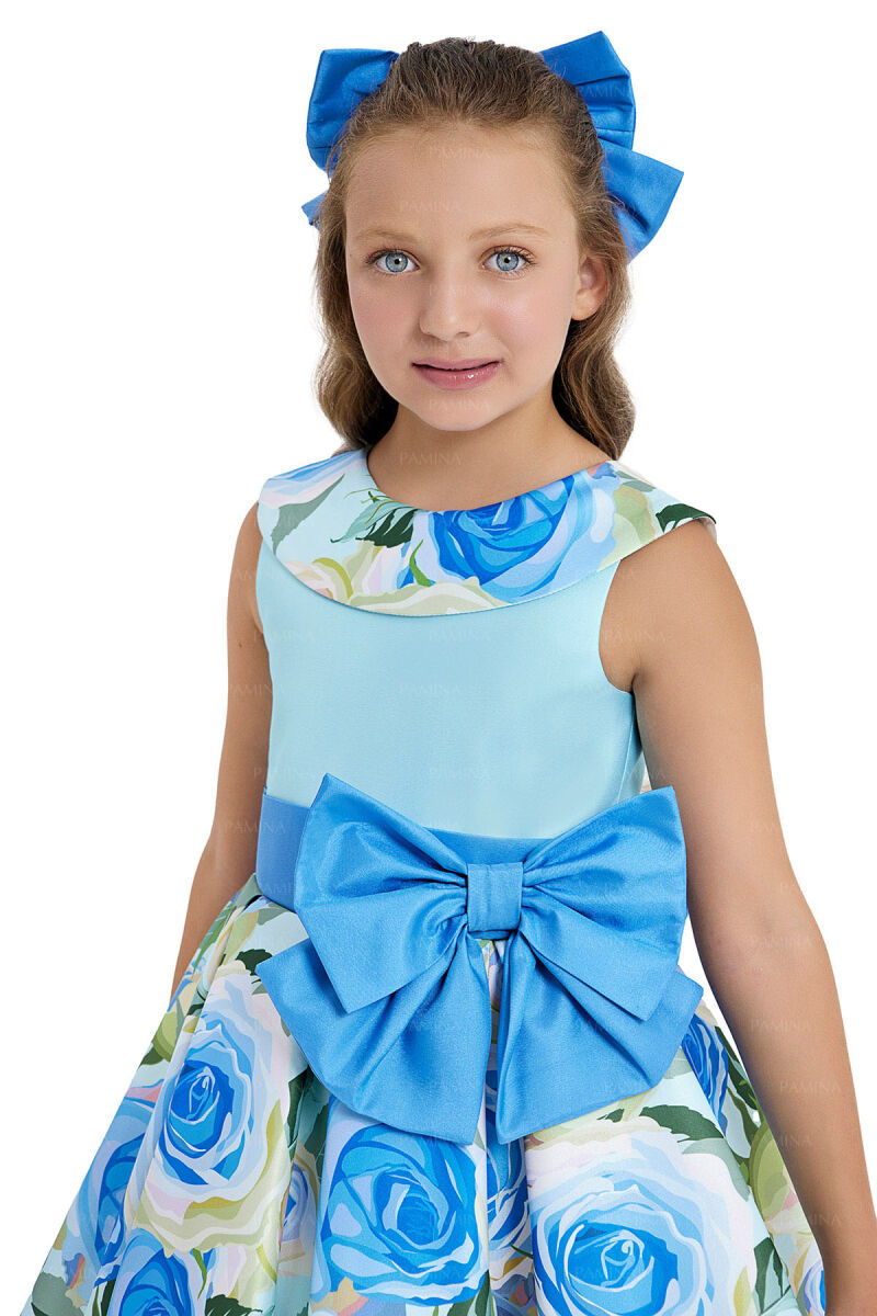 Blue Sleeveless Satin Dress 8-12 AGE 33074PR - 3