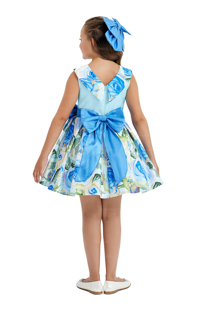 Blue Sleeveless Satin Dress 8-12 AGE 33074PR - 5