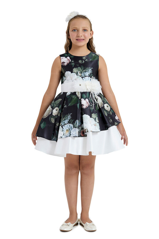 Black Flowery Satin Dress 8-12 AGE 33091PR 