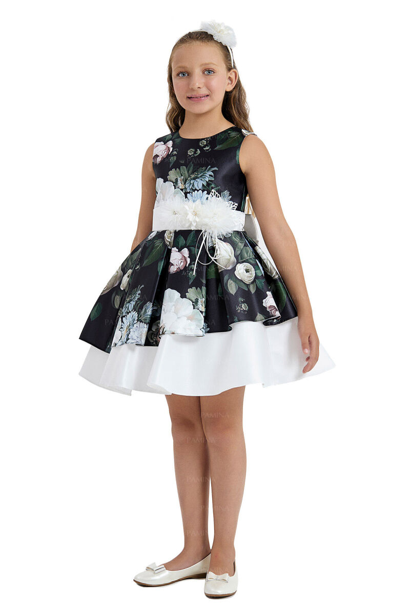 Black Flowery Satin Dress 8-12 AGE 33091PR - 2