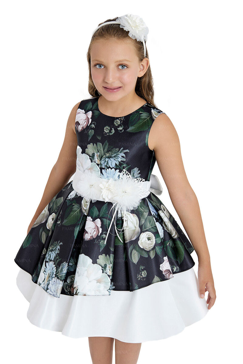 Black Flowery Satin Dress 8-12 AGE 33091PR - 3