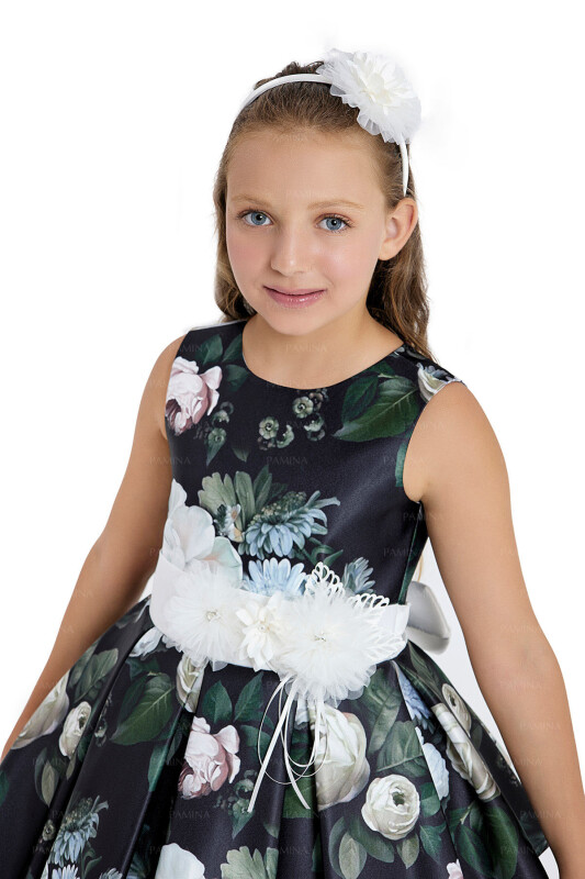 Black Flowery Satin Dress 8-12 AGE 33091PR - 4