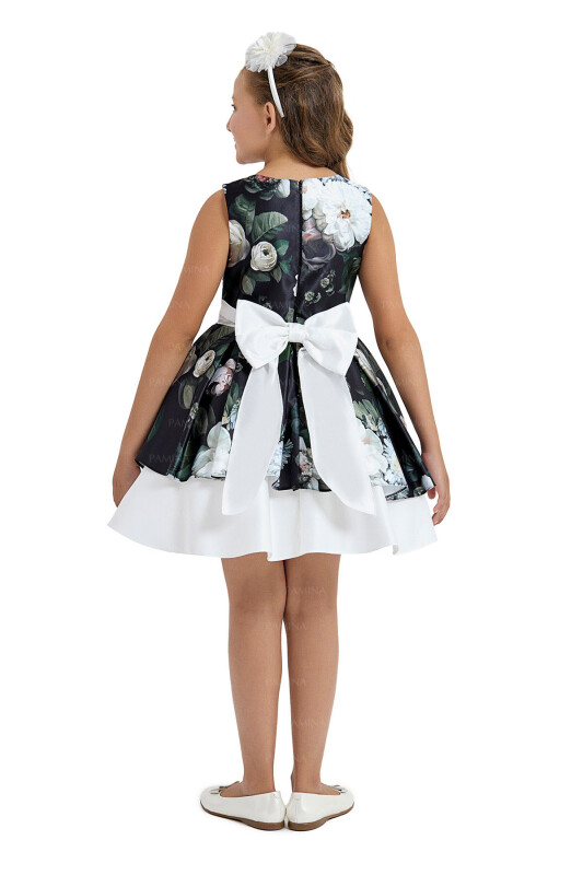 Black Flowery Satin Dress 8-12 AGE 33091PR - 5