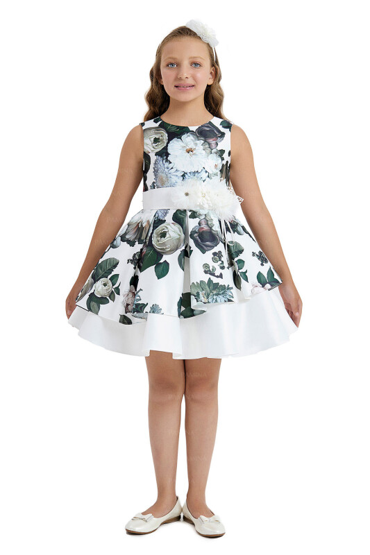 Ecru Flowery Satin Dress 8-12 AGE 33091PR 