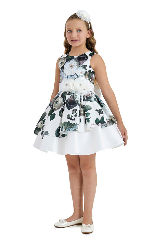 Ecru Flowery Satin Dress 8-12 AGE 33091PR - 2