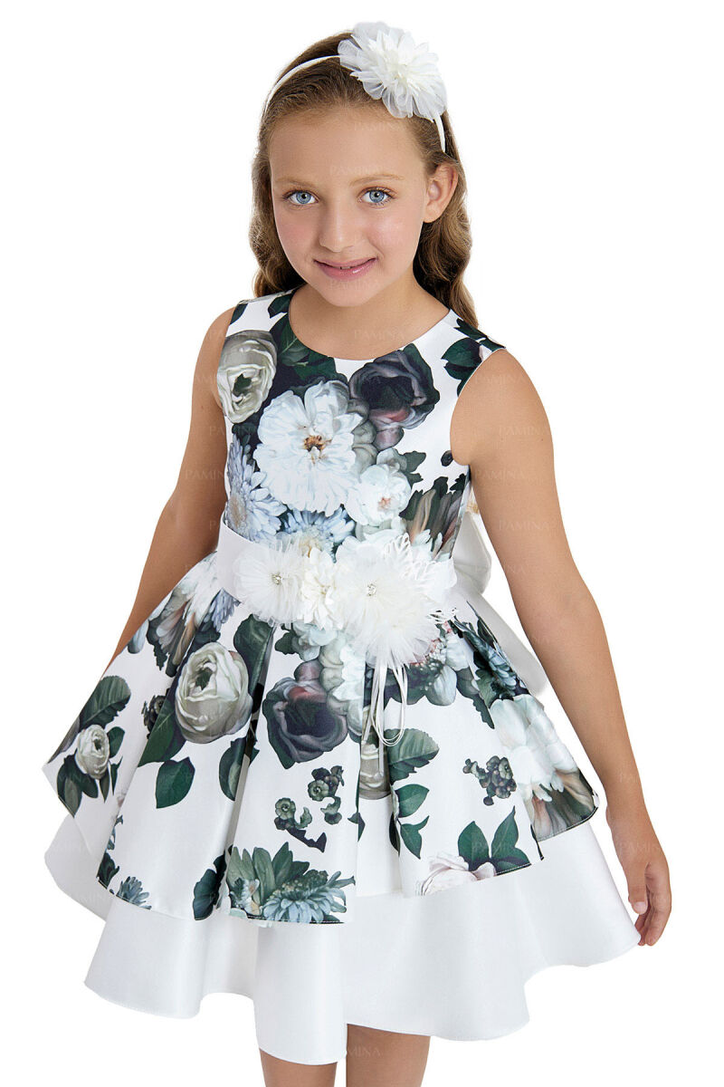 Ecru Flowery Satin Dress 8-12 AGE 33091PR - 3