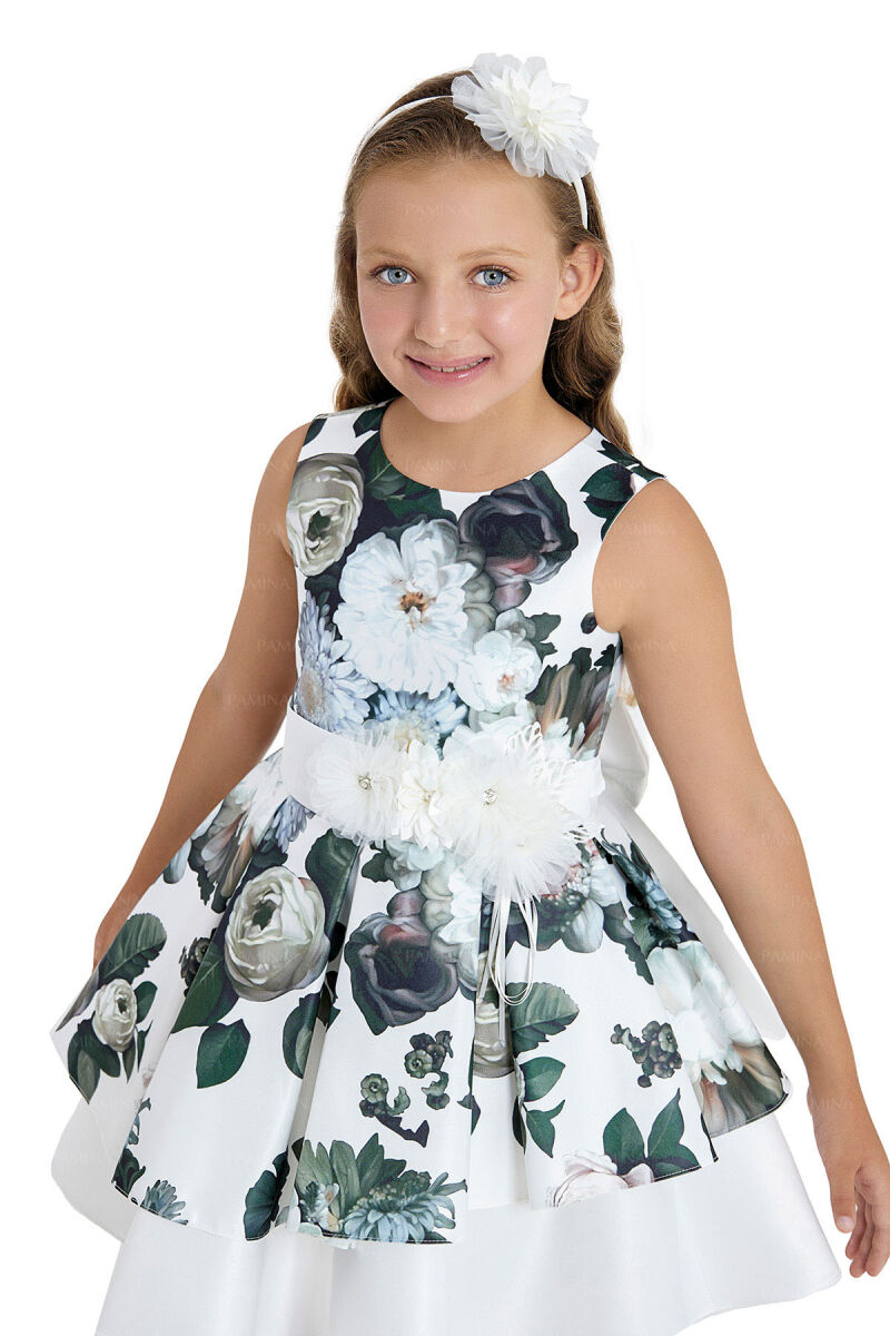 Ecru Flowery Satin Dress 8-12 AGE 33091PR - 4