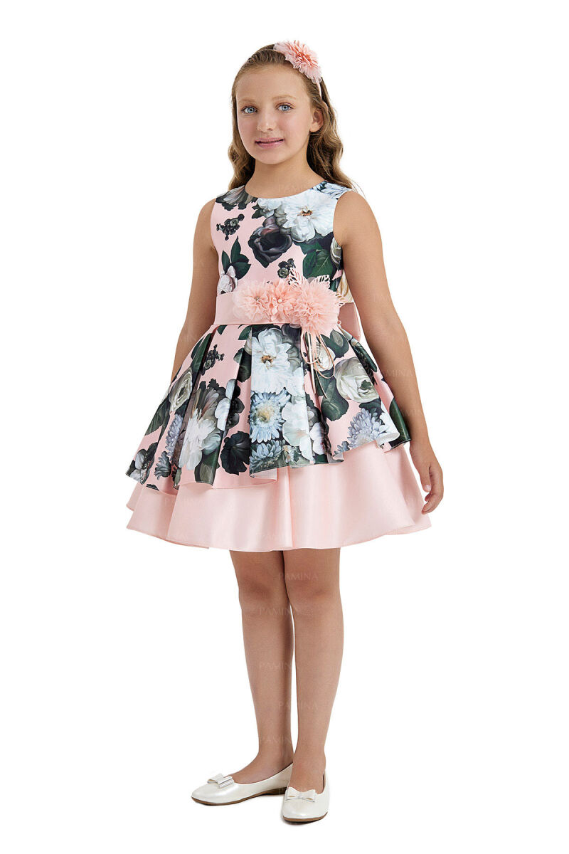 Salmon Flowery Satin Dress 8-12 AGE 33091PR - 2