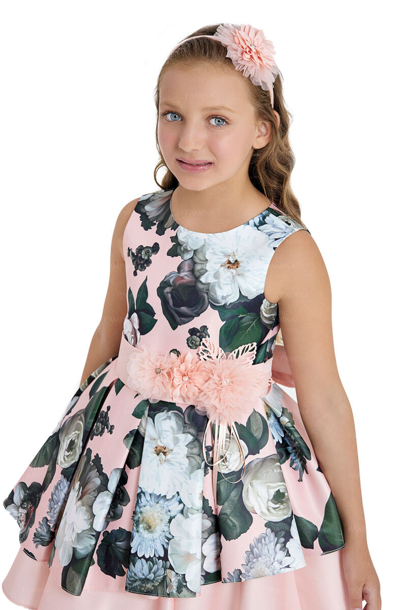 Salmon Flowery Satin Dress 8-12 AGE 33091PR - 3