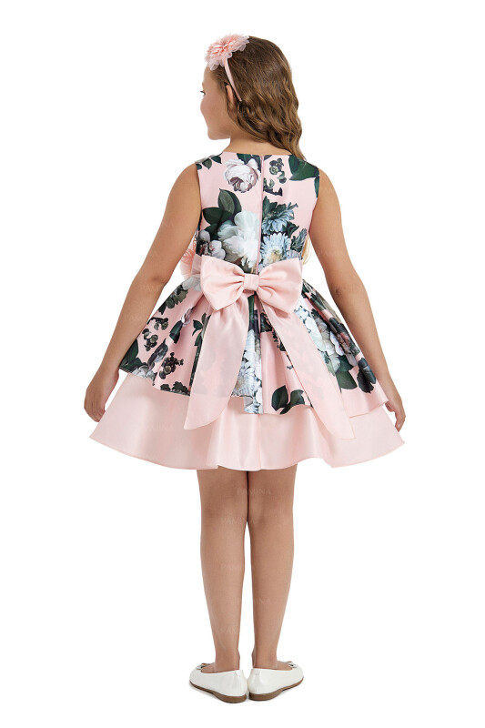Salmon Flowery Satin Dress 8-12 AGE 33091PR - 4