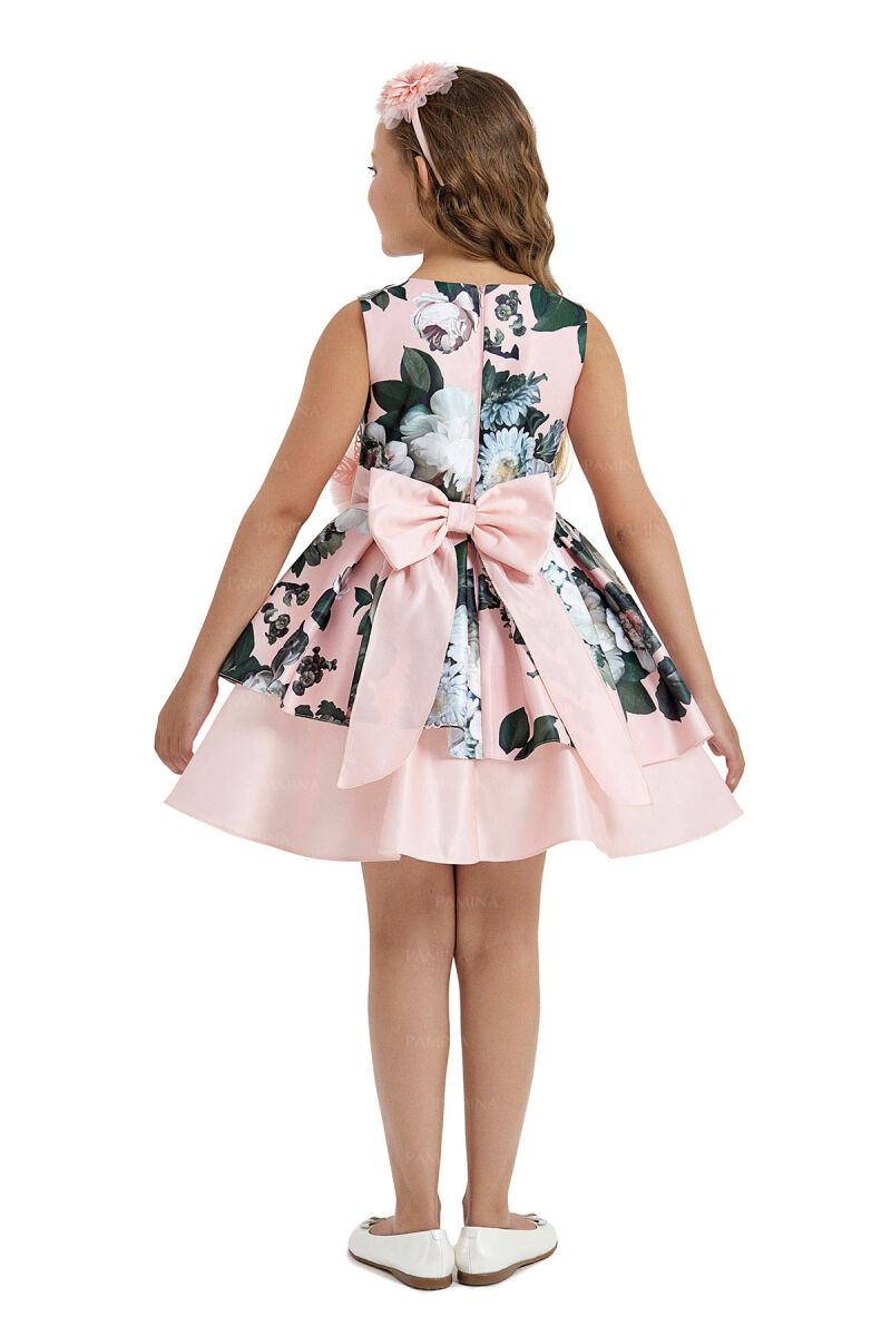 Salmon Flowery Satin Dress 8-12 AGE 33091PR - 4