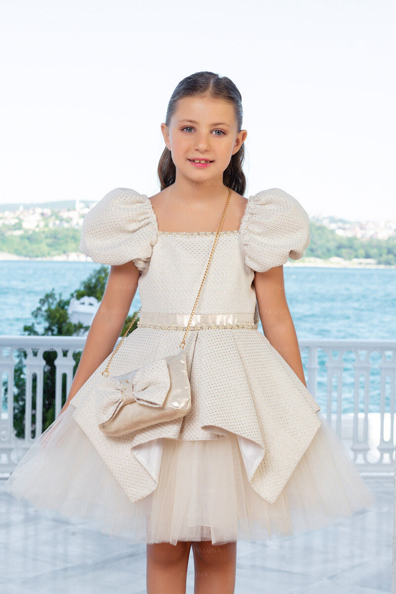 Gold Square-Collared Dress 4-8 AGE 33019PR - 1