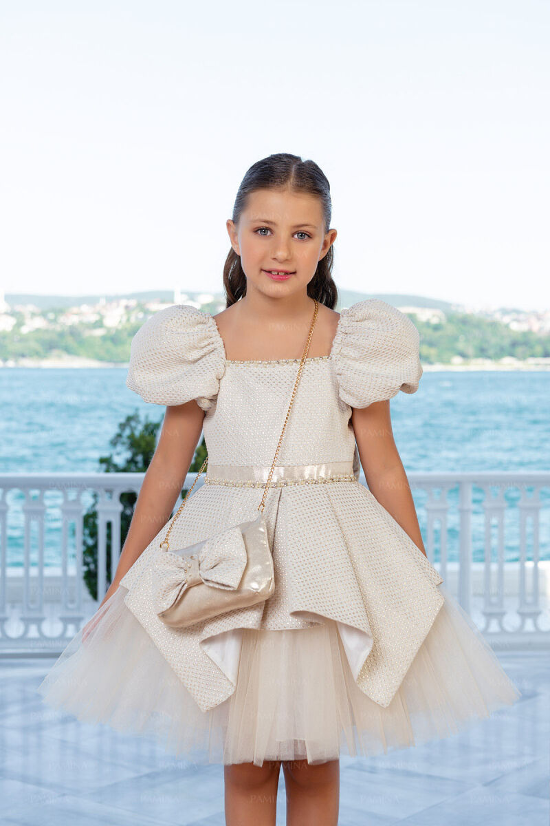 Gold Square-Collared Dress 4-8 AGE 33019PR - 2