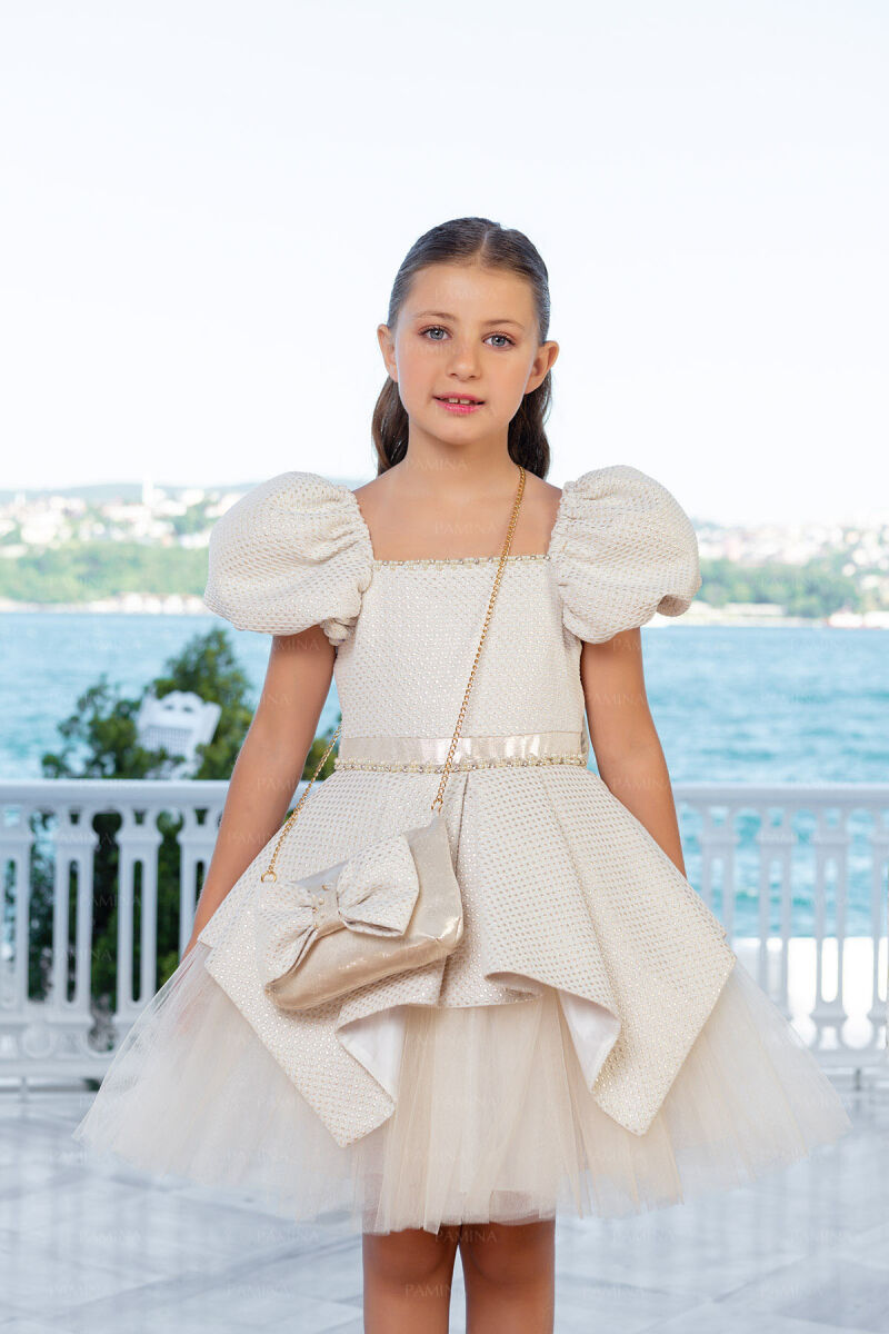 Gold Square-Collared Dress 4-8 AGE 33019PR - 4