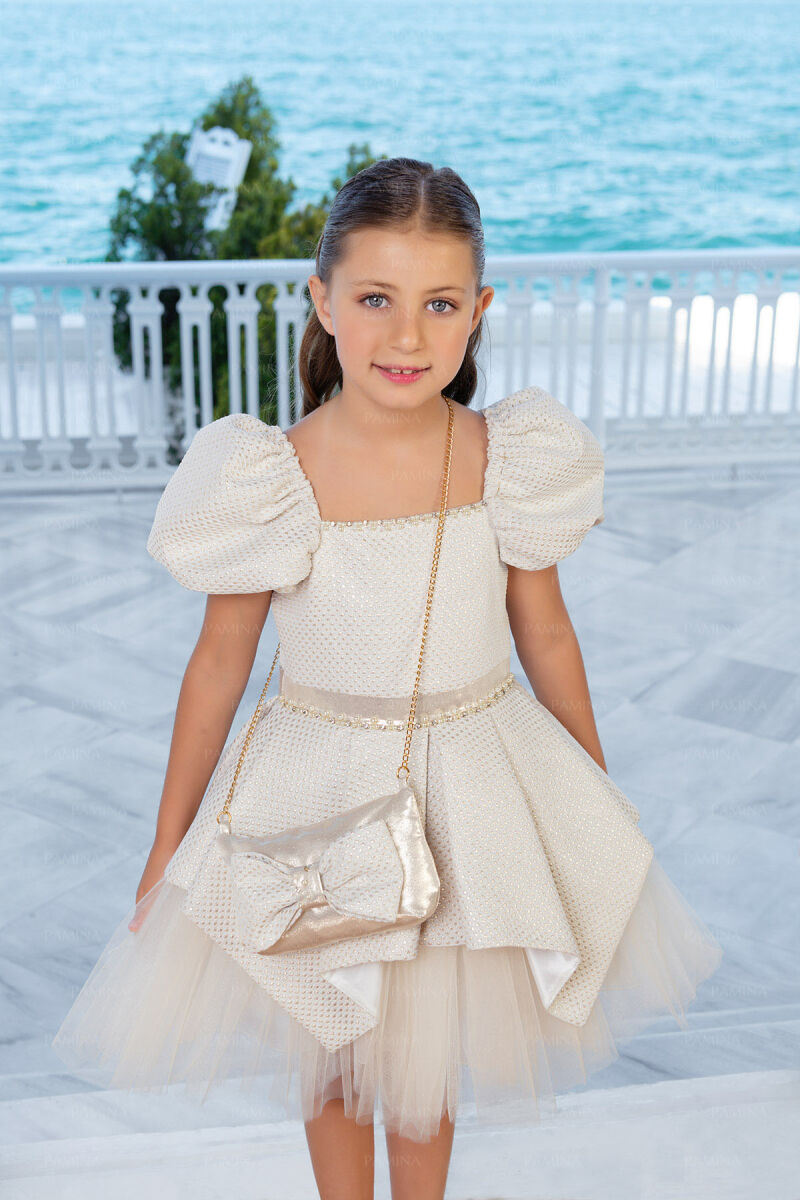 Gold Square-Collared Dress 4-8 AGE 33019PR - 5