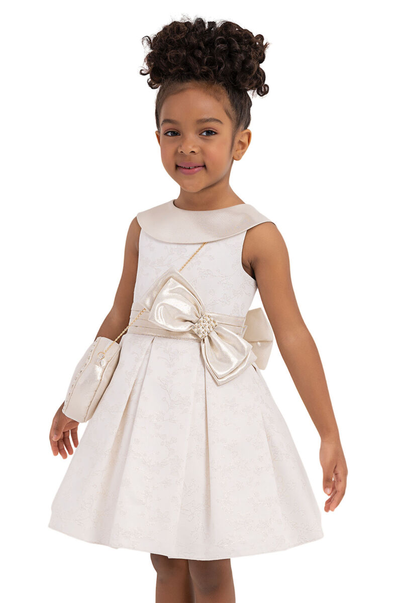 Gold Silvery jacquard, dress for girls 2-6 AGE 33198PR - 3