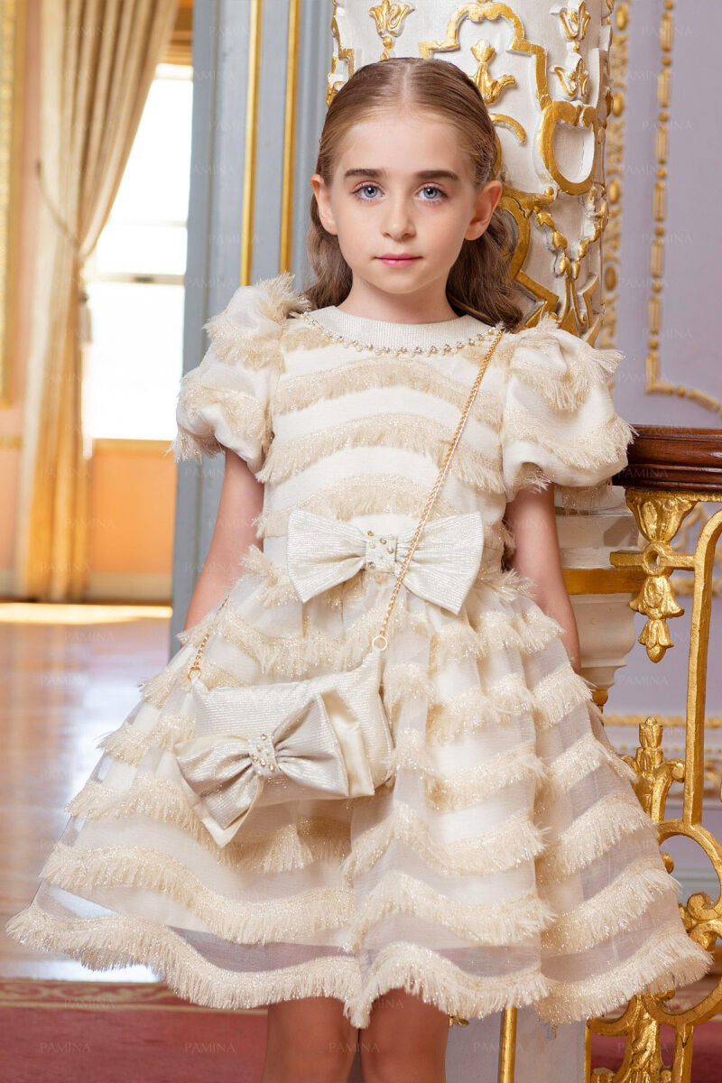 Gold Balloon-Sleeved Dress 4-8 AGE 33001PR - 1